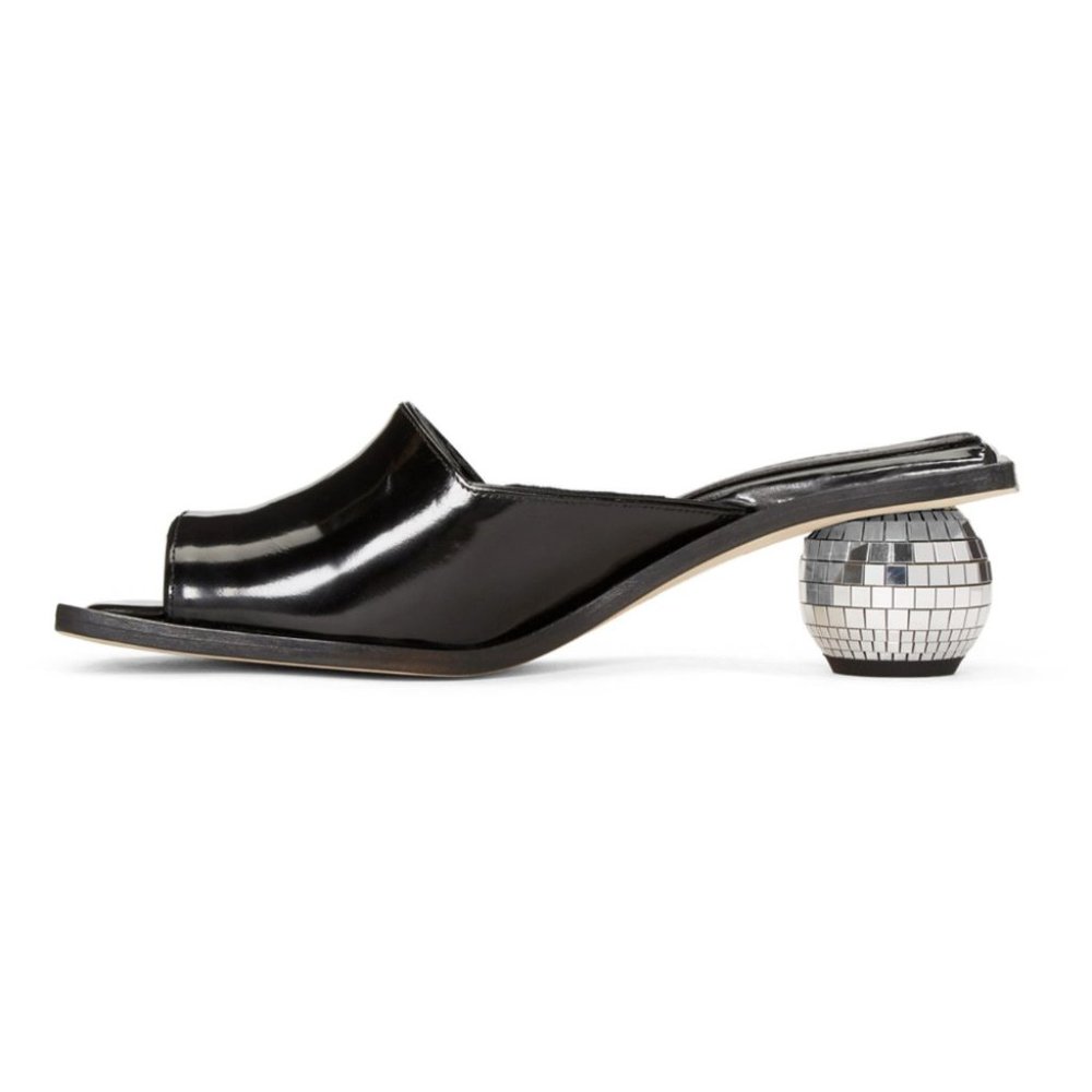 Helmut Lang H09HA021 Square Toe Disco Ball Heel Size 38 EU Women Black Sandals - Picture 7 of 12